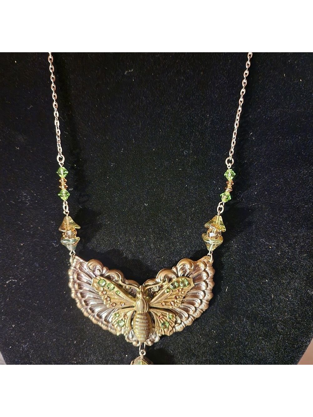 Vintage Butterfly Statement Necklace with Crystal Drop - Picture 3 of 11